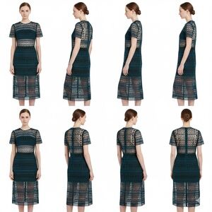 Karina Grimaldi *Unique* Ben Crochet Midi Dress XS Dark Green Black Sheer Lace